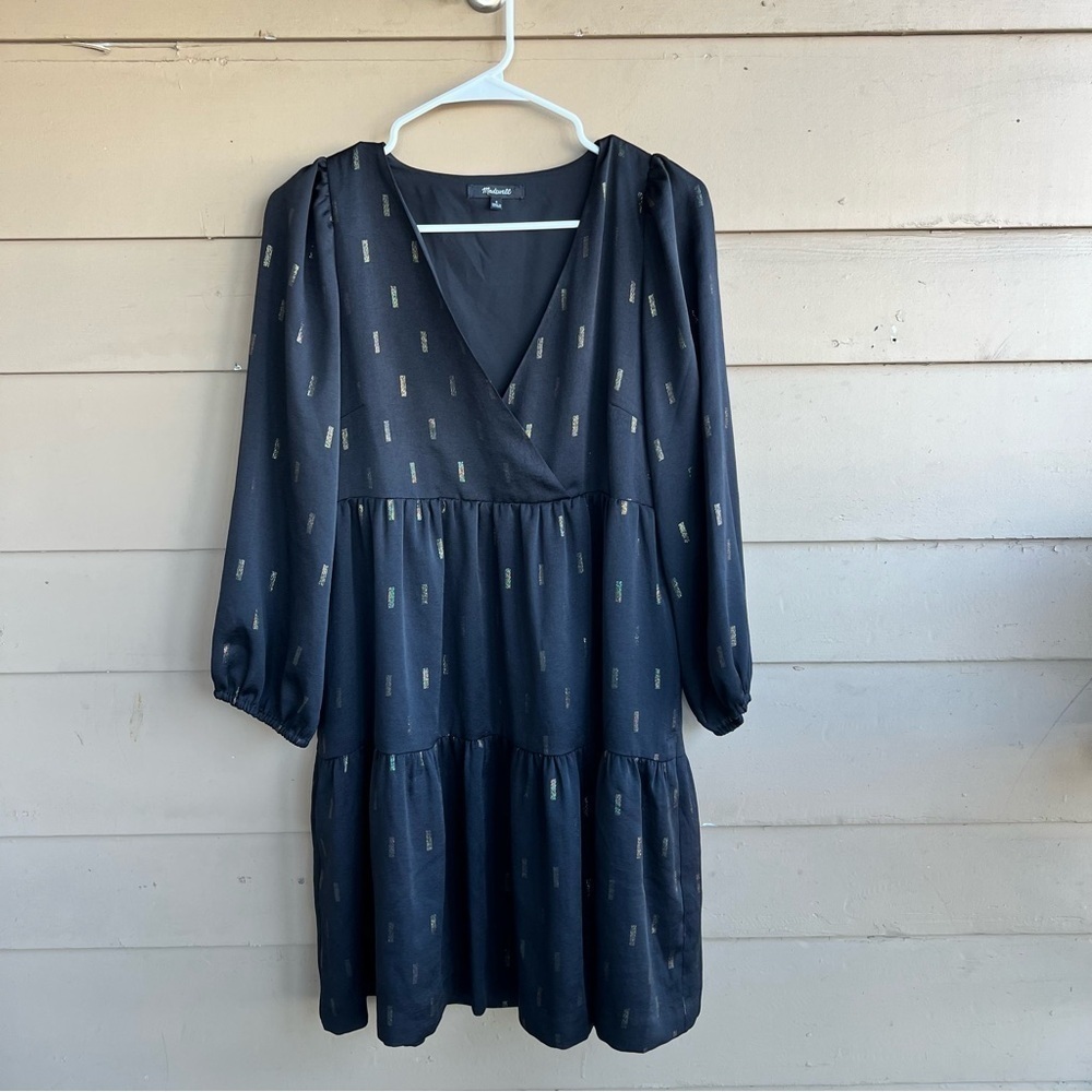 Madewell Metallic Jacquard Faux-Wrap Tiered Mini Dress Women's Size S - Picture 2 of 7